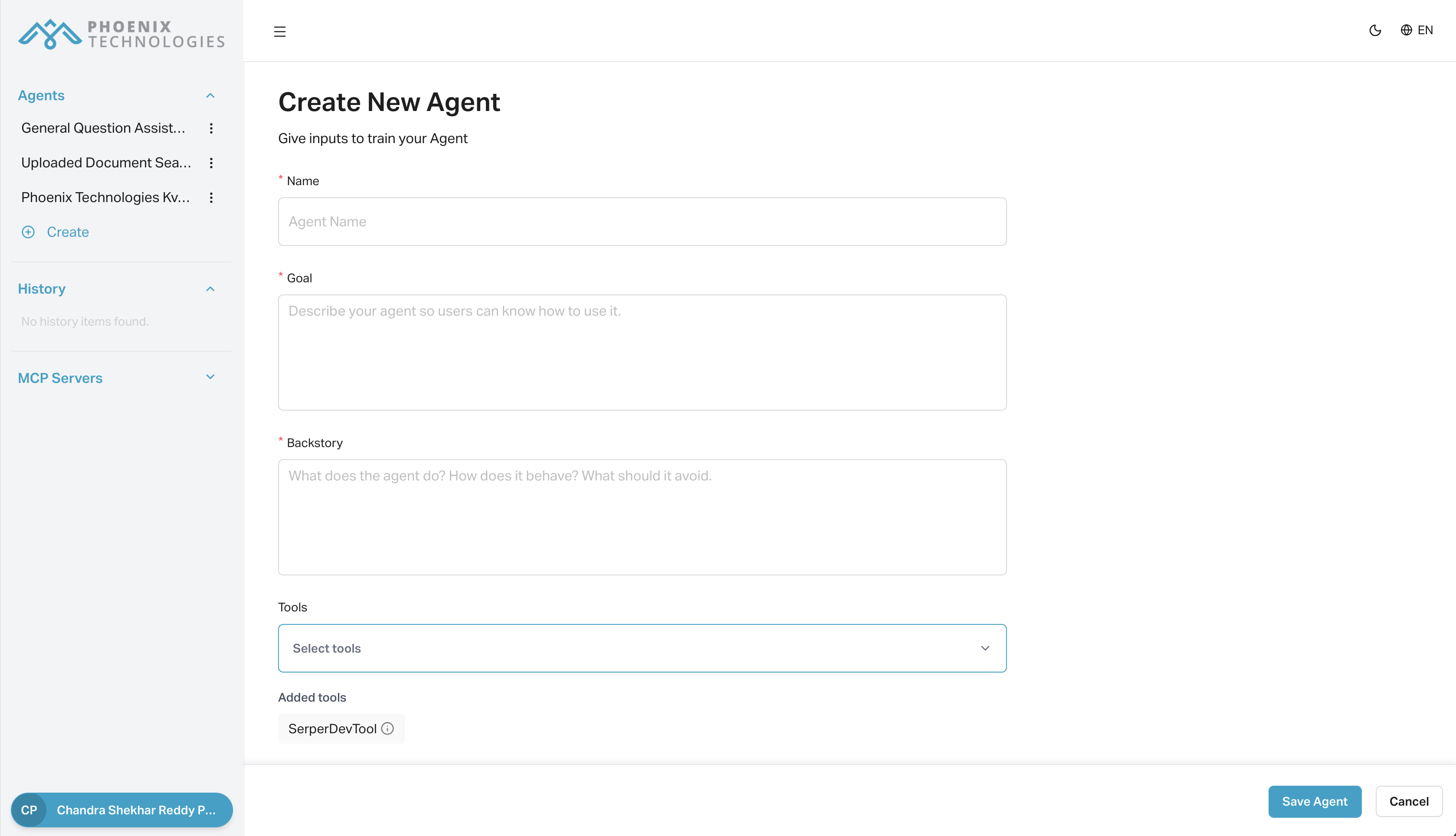 Agent Form Screenshot