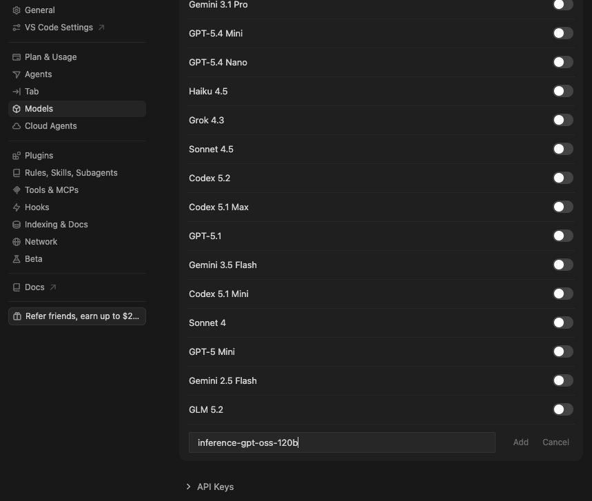 Add PHOENIQS model name in Cursor